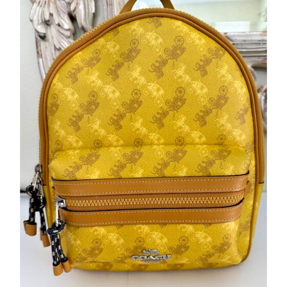 Coach Vale Limited Edition Charlie Backpack Horse Carriage Print Mustard Yellow - Picture 1 of 16